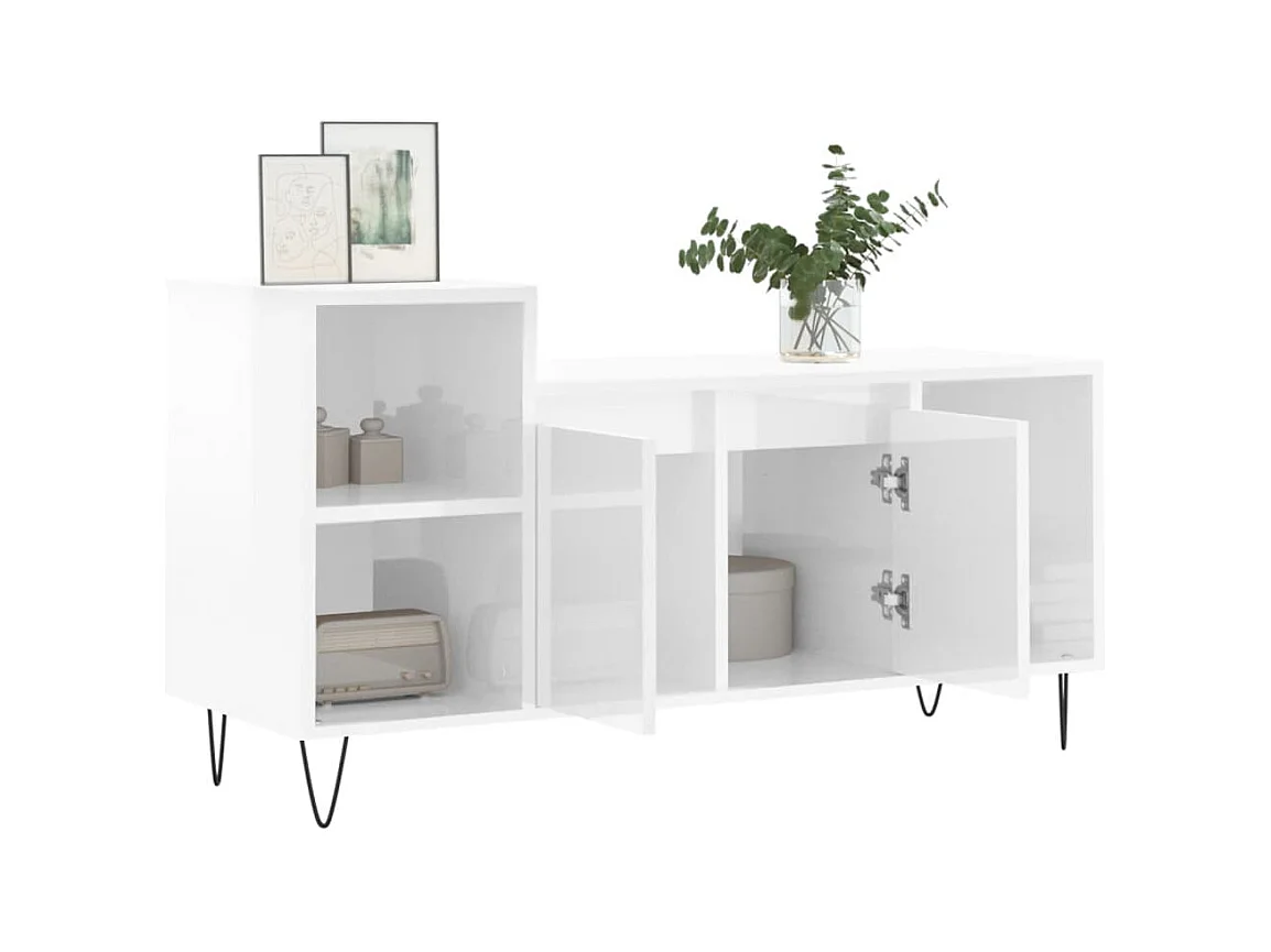 Erinor  Meuble TV Blanc brillant 100x35x55 cm Bois d'ingénierie