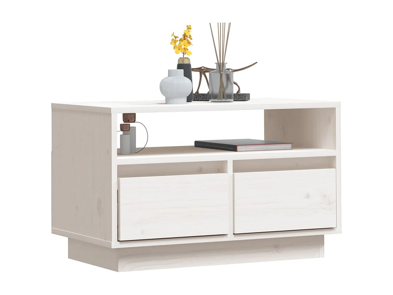 Bemidji  Meuble TV Blanc 60x35x37 cm Bois de pin massif