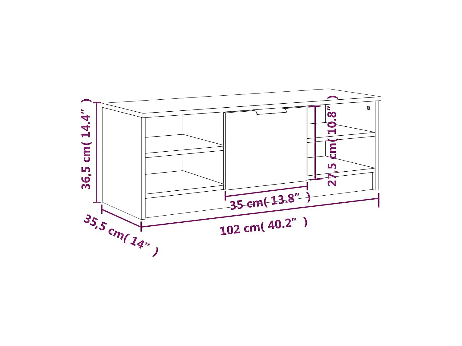 Hilrik  Mueble de TV madera contrachapada color roble 102x35,5x36,5 cm
