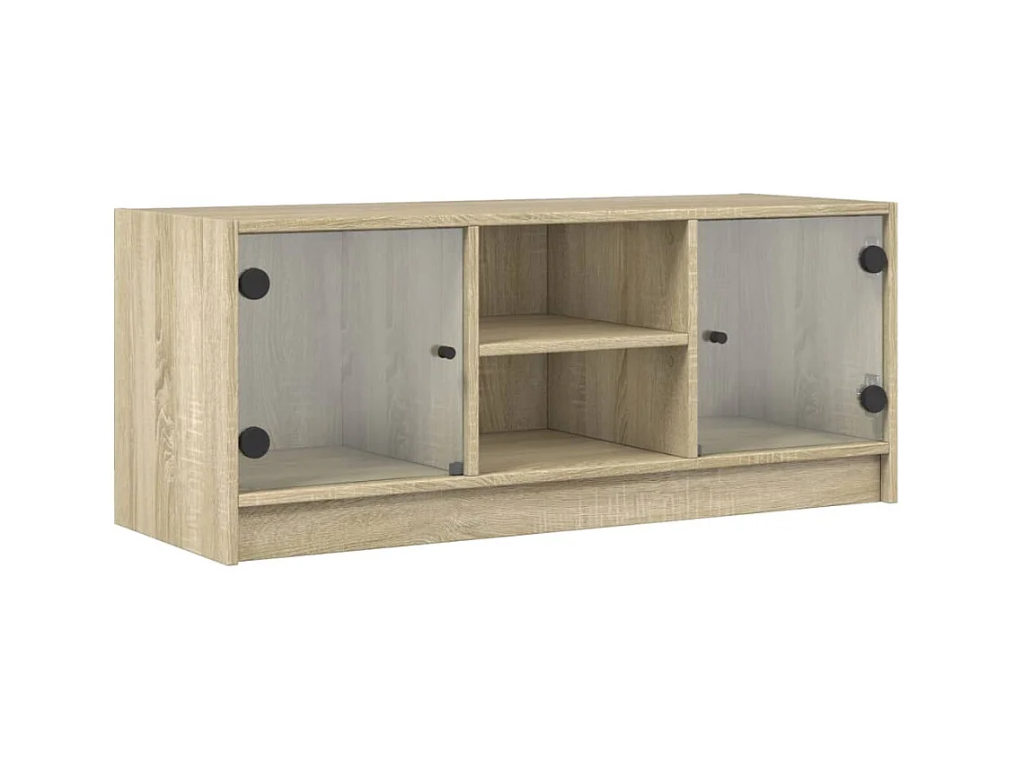 Fyrdir  Tv-meubel met glazen deuren 102x37x42 cm sonoma eikenkleurig