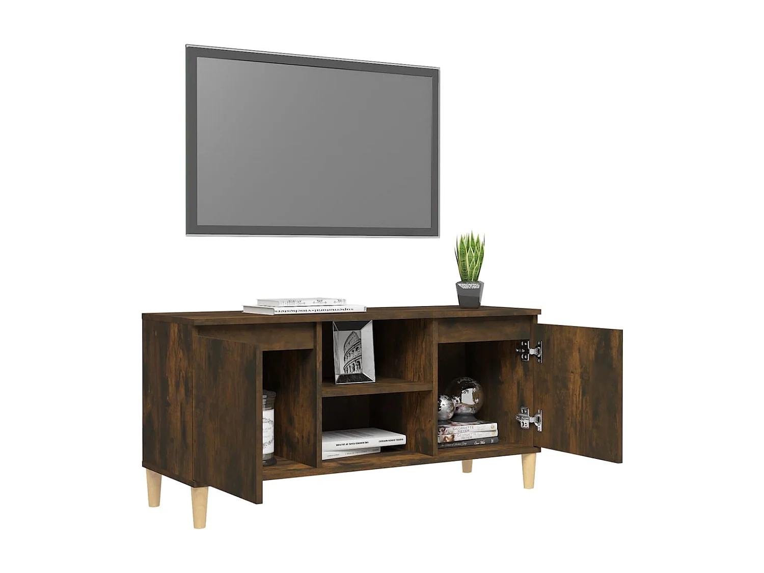 Xara  Meuble TV avec pieds en bois solide Chêne fumé 103,5x35x50 cm