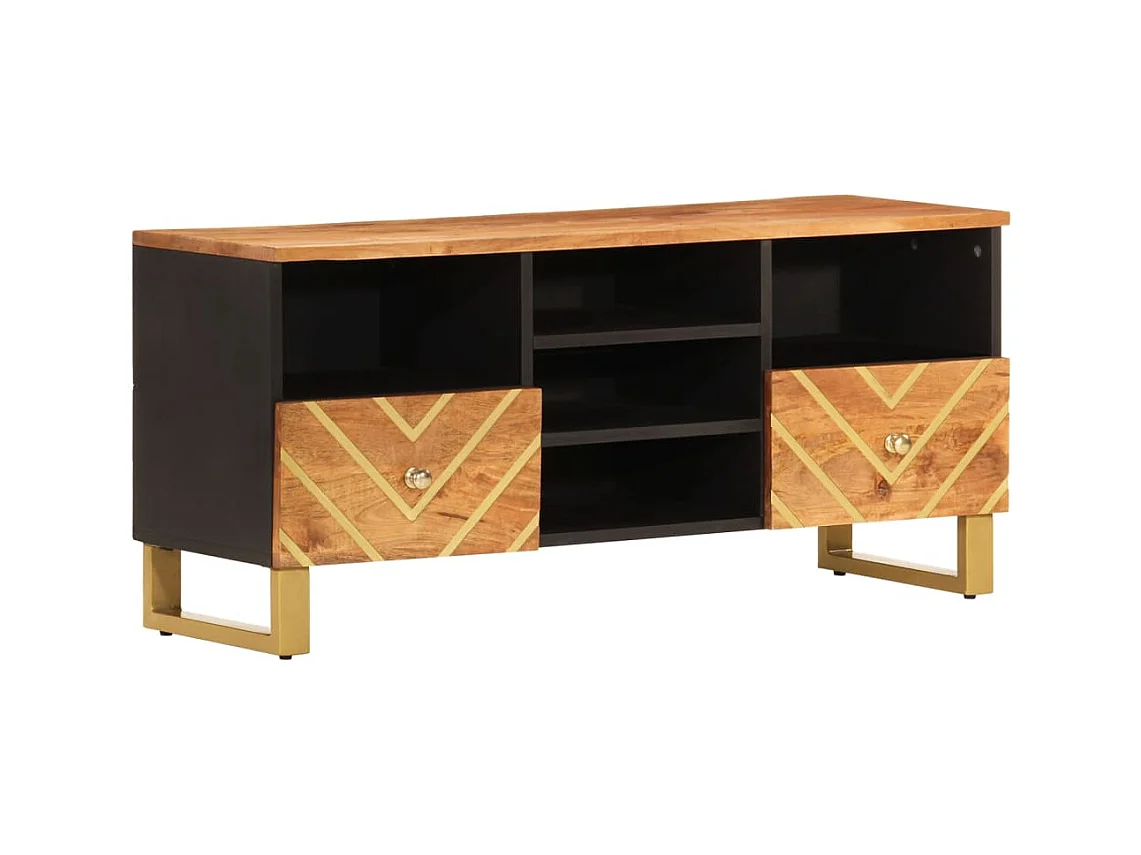 Garden Furniture -  Meuble TV marron et noir 100x33,5x46 cm bois massif de manguier