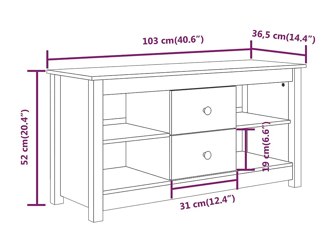 Cordele  Meuble TV 103x36,5x52 cm Bois de pin massif