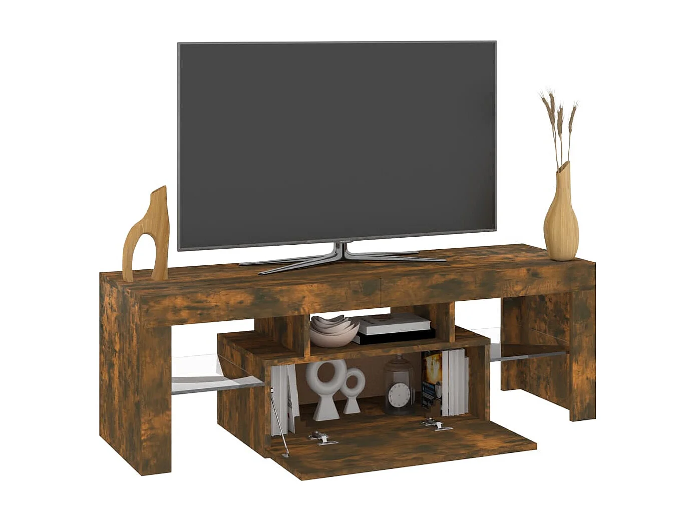 Aiden  Meuble TV avec lumières LED chêne fumé 120x35x40 cm