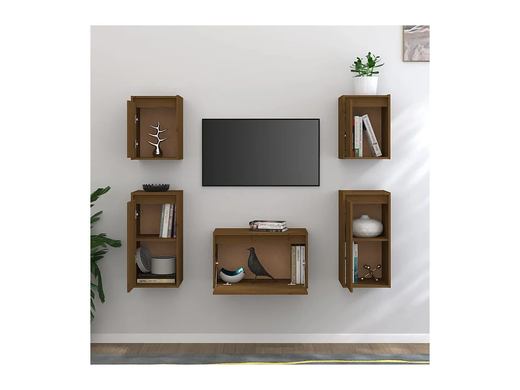 Arina  Meubles TV 5 pcs Marron miel Bois massif de pin