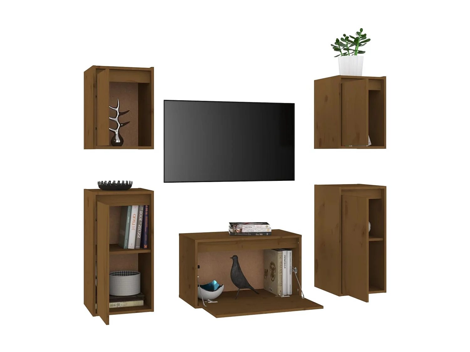 Arina  Meubles TV 5 pcs Marron miel Bois massif de pin