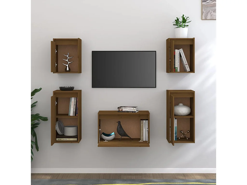 Arina  Meubles TV 5 pcs Marron miel Bois massif de pin