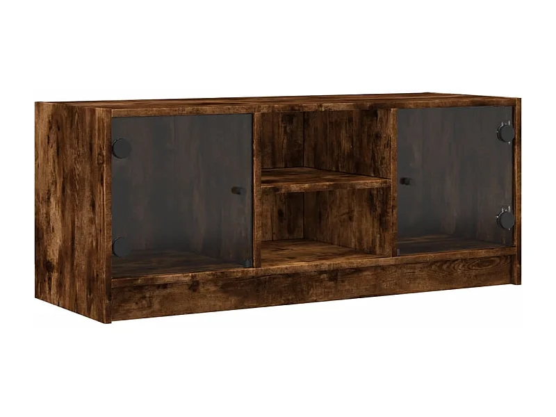 Fyrdir  Mueble de TV con puertas de vidrio roble ahumado 102x37x42 cm
