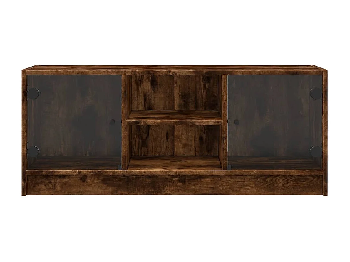 Fyrdir  Meuble TV avec portes en verre chêne fumé 102x37x42 cm