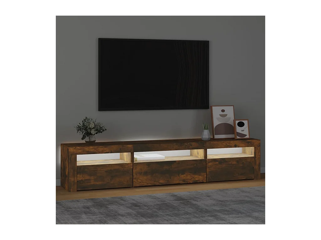 Vleteren  Meuble TV avec lumières LED Chêne fumé 195x35x40 cm
