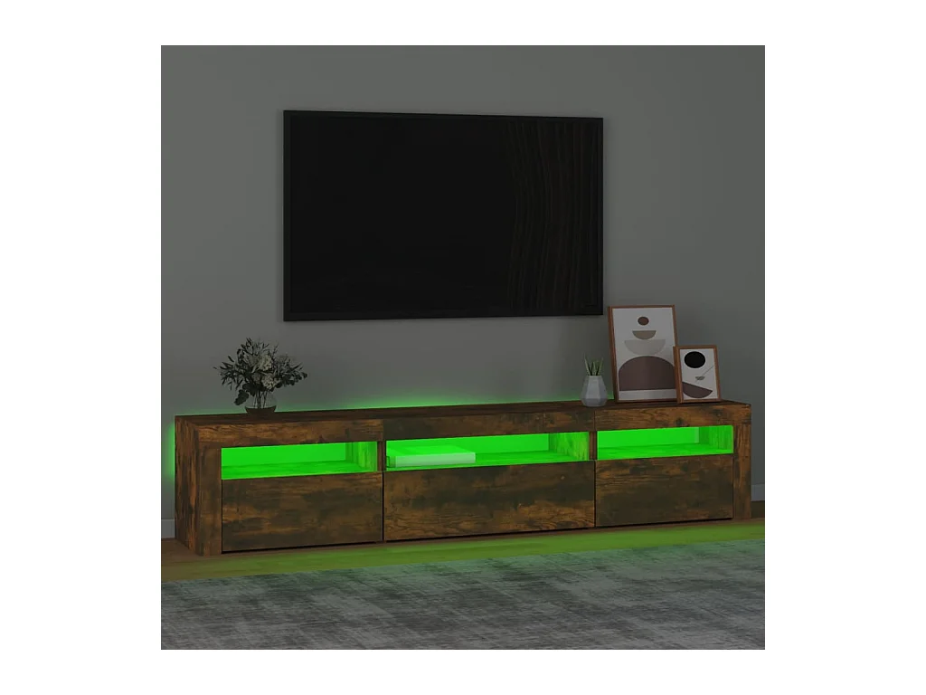 Vleteren  Meuble TV avec lumières LED Chêne fumé 195x35x40 cm
