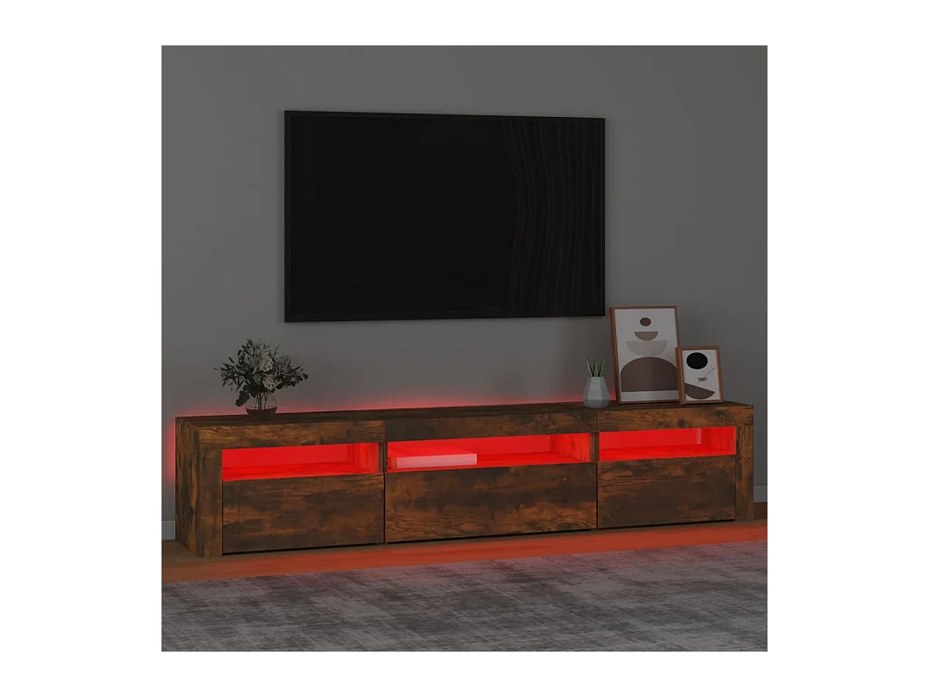 Vleteren  Meuble TV avec lumières LED Chêne fumé 195x35x40 cm