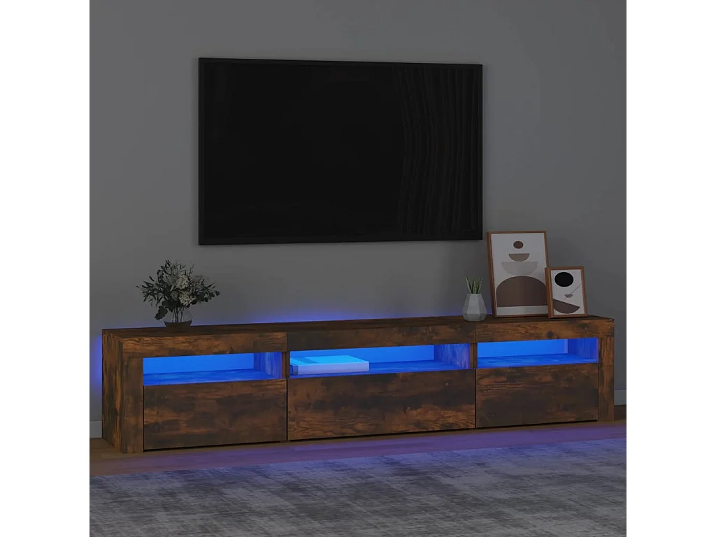 Vleteren  Meuble TV avec lumières LED Chêne fumé 195x35x40 cm
