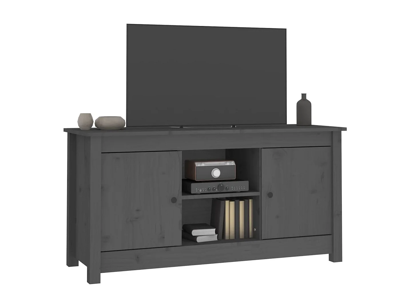 Mandy  Meuble TV Gris 103x36,5x52 cm Bois de pin massif