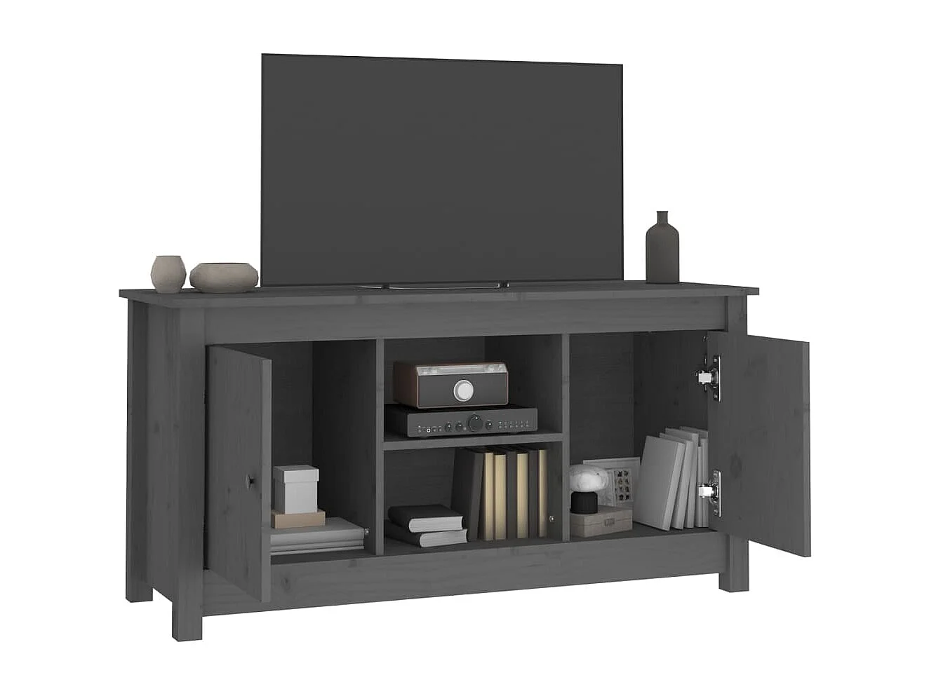 Mandy  Meuble TV Gris 103x36,5x52 cm Bois de pin massif