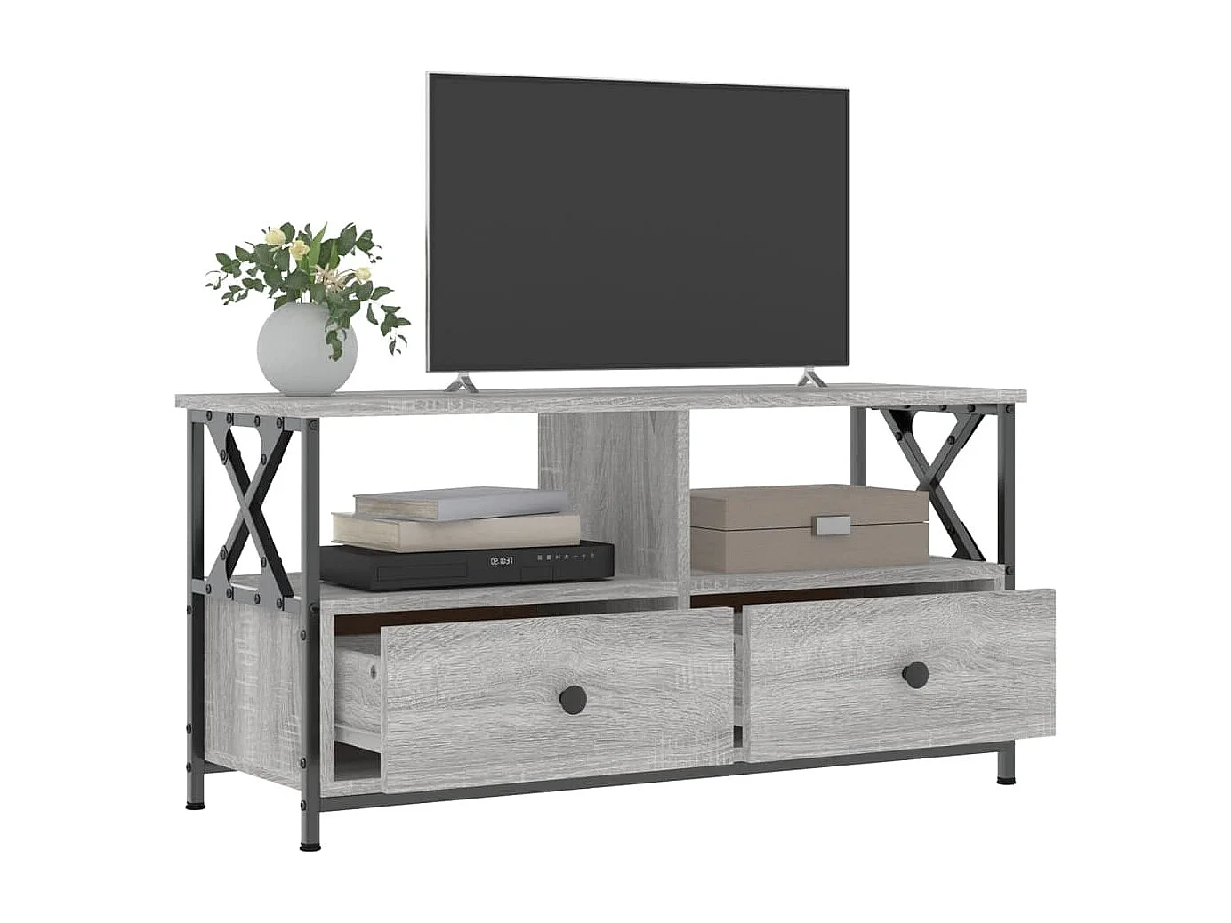 Sophie-Bernadette-Marie  Meuble TV sonoma gris 90x33x45 cm bois d'ingénierie et fer