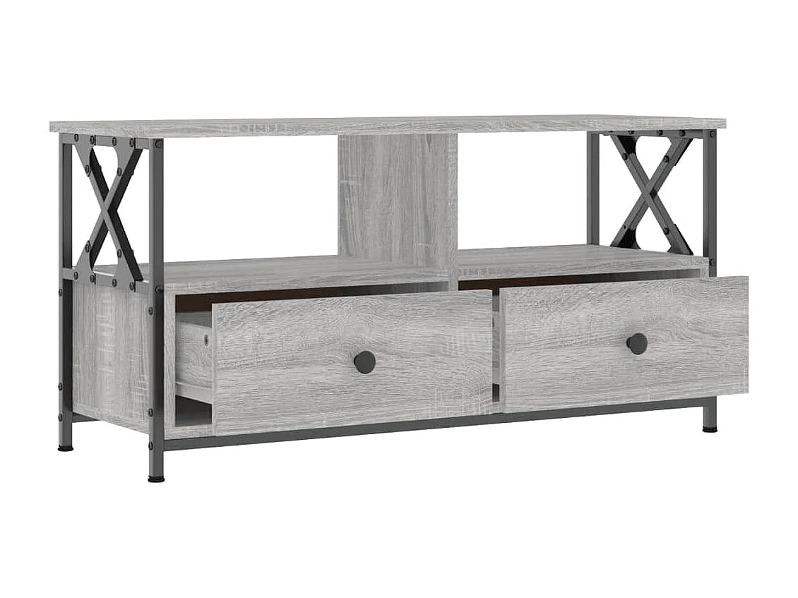 Sophie-Bernadette-Marie  Meuble TV sonoma gris 90x33x45 cm bois d'ingénierie et fer