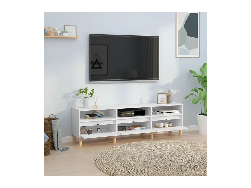 Lin  Mueble de TV madera contrachapada blanco 150x30x44,5 cm
