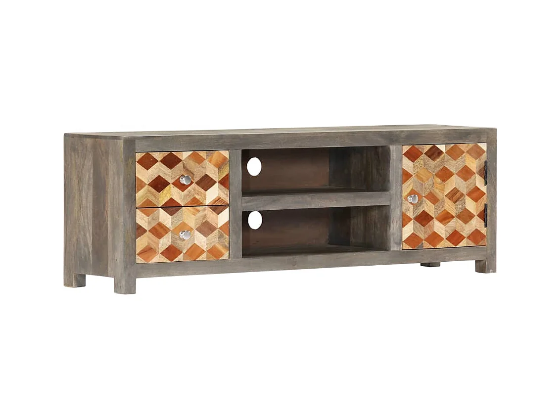 Garden Furniture -  Meuble TV Gris 120 x 30 x 40 cm Bois massif de manguier