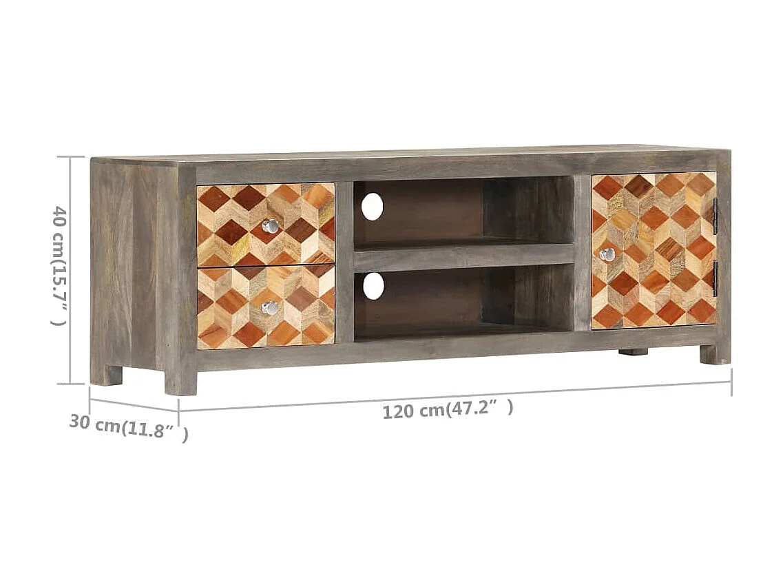 Garden Furniture -  Meuble TV Gris 120 x 30 x 40 cm Bois massif de manguier