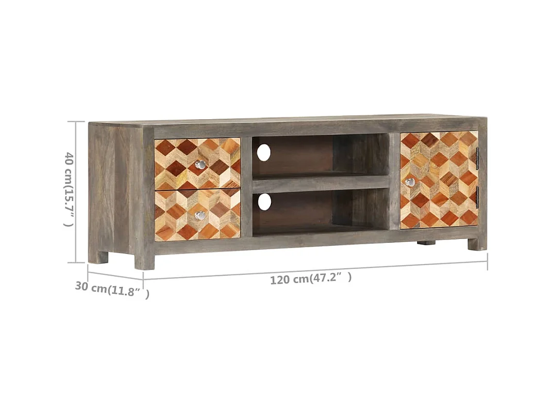 Garden Furniture -  Mueble para TV de madera maciza reciclada gris 120x30x40 cm