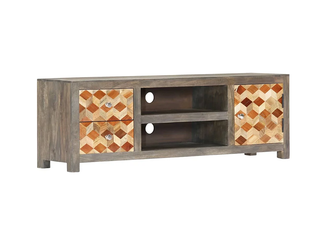 Garden Furniture -  Mueble para TV de madera maciza reciclada gris 120x30x40 cm