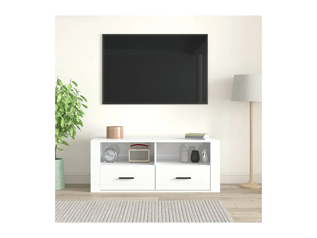 Monster  Meuble TV Blanc brillant 100x35x40 cm Bois d'ingénierie