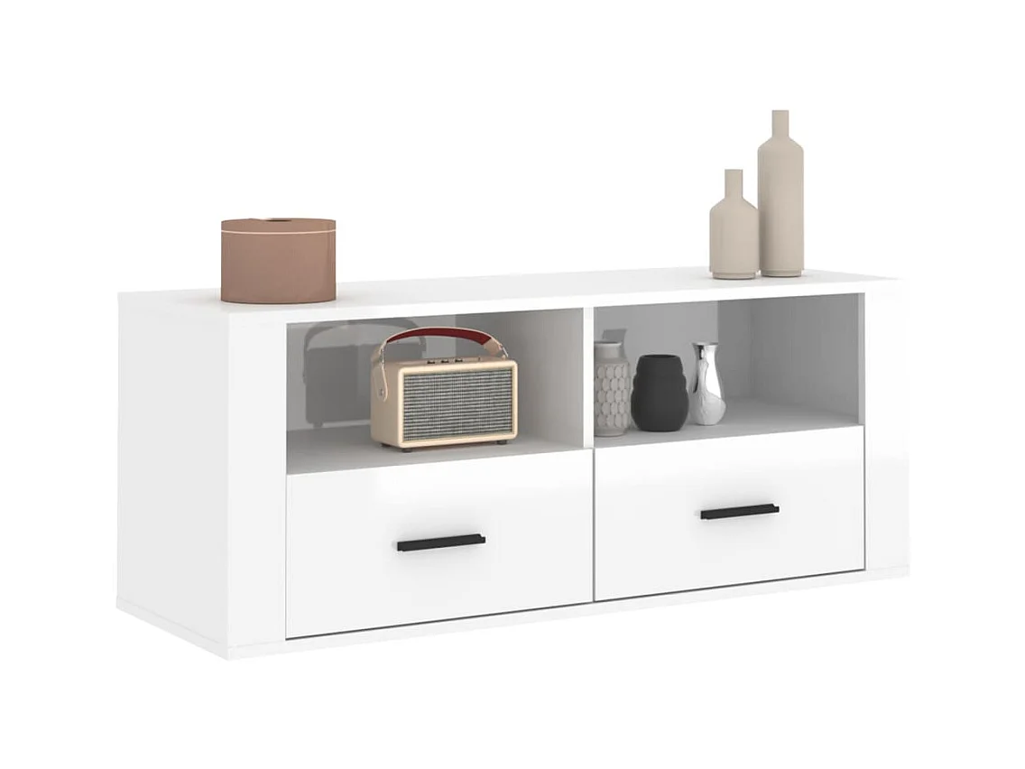 Monster  Meuble TV Blanc brillant 100x35x40 cm Bois d'ingénierie