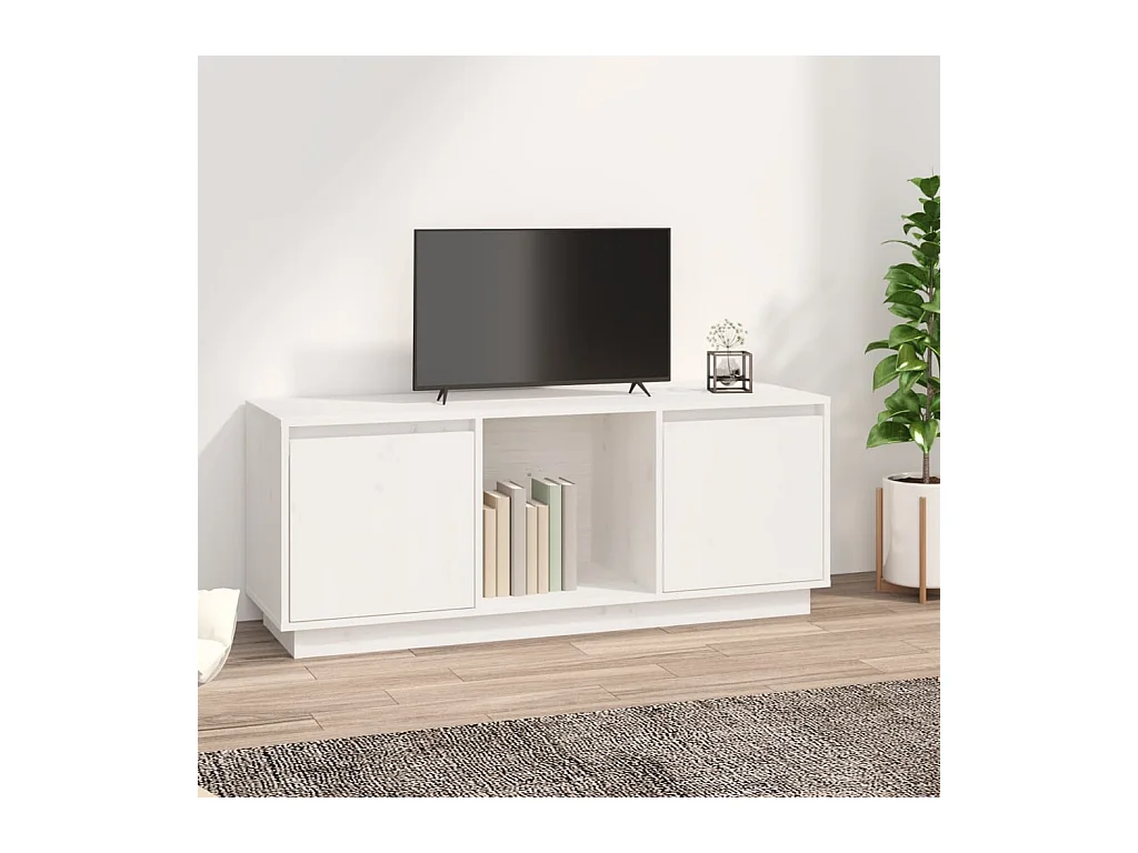 Eldir  Meuble TV Blanc 110,5x35x44 cm Bois de pin massif
