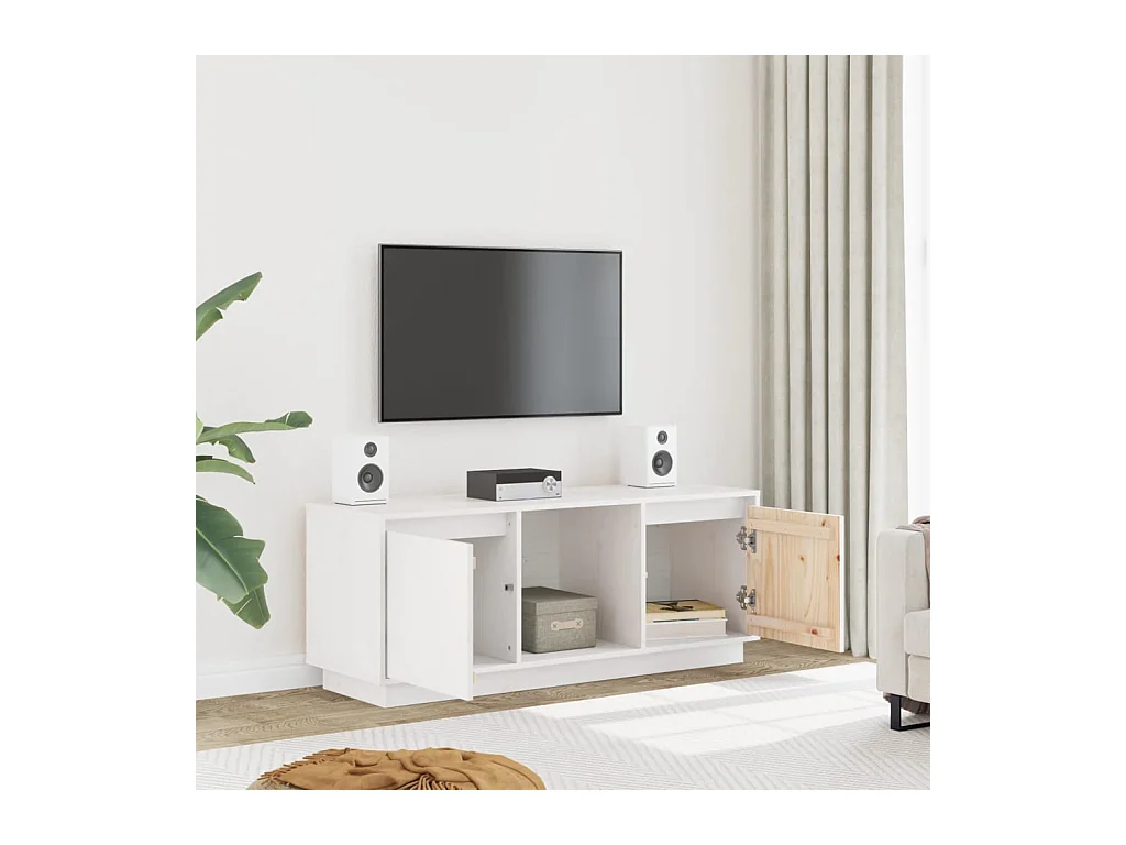 Eldir  Meuble TV Blanc 110,5x35x44 cm Bois de pin massif