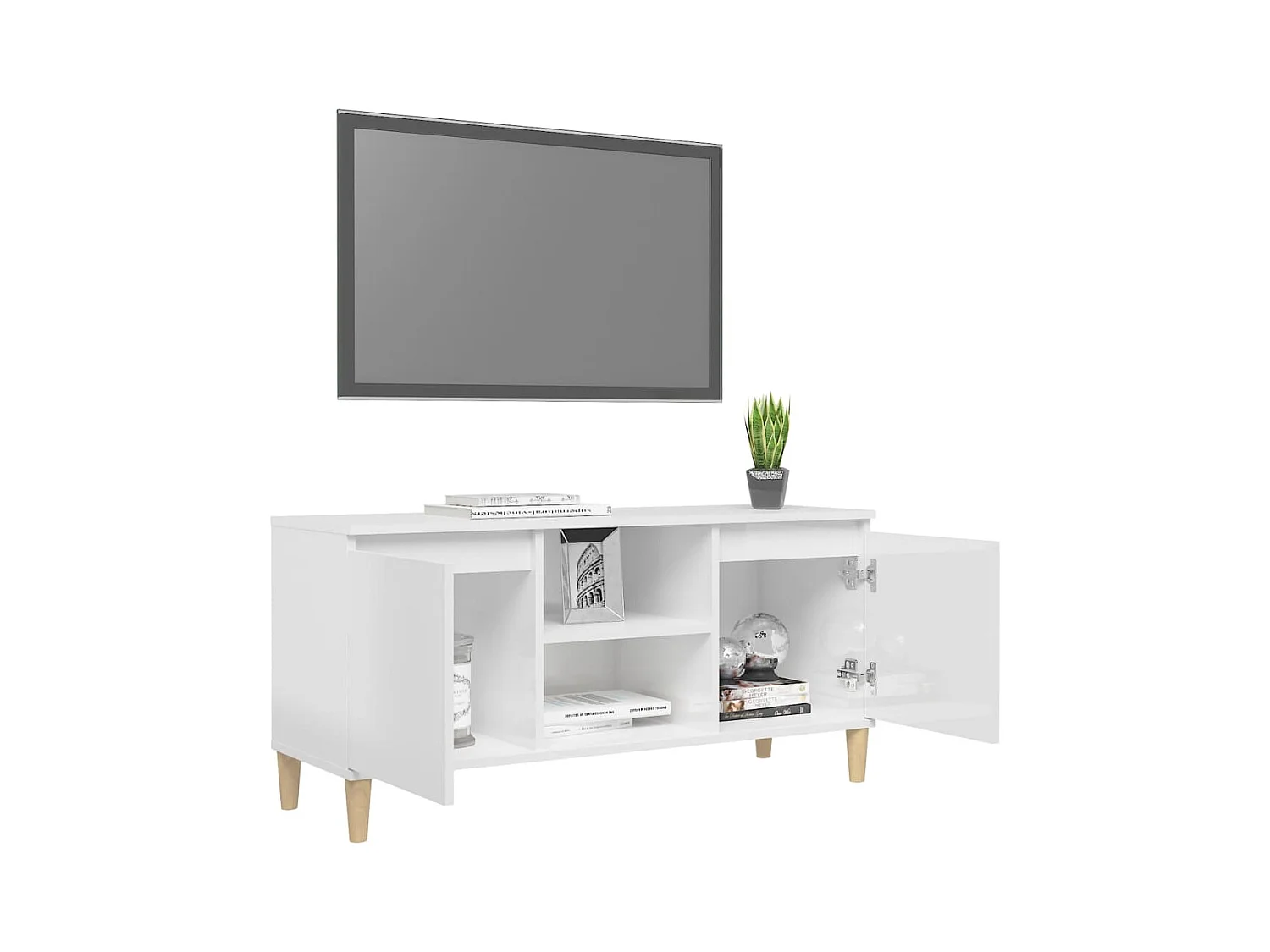 Xara  Tv-meubel met houten poten 103,5x35x50 cm hoogglans wit