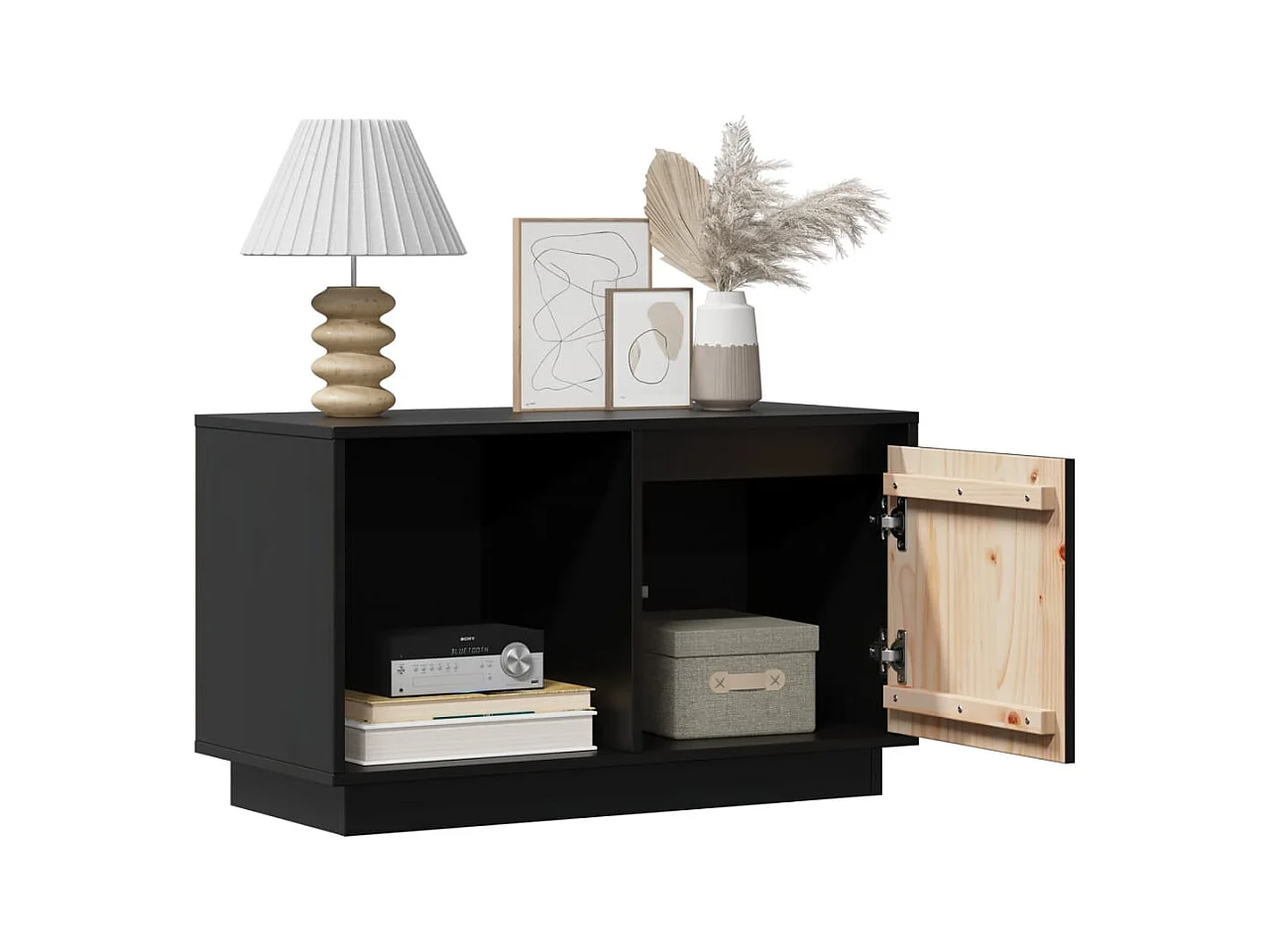 François-Paul  Tv-meubel 74x35x44 cm massief grenenhout zwart