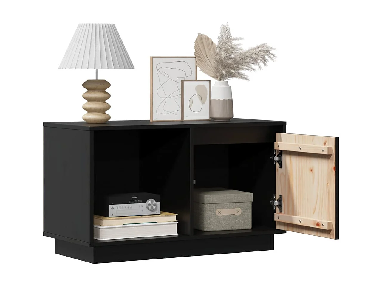 François-Paul  Tv-meubel 74x35x44 cm massief grenenhout zwart