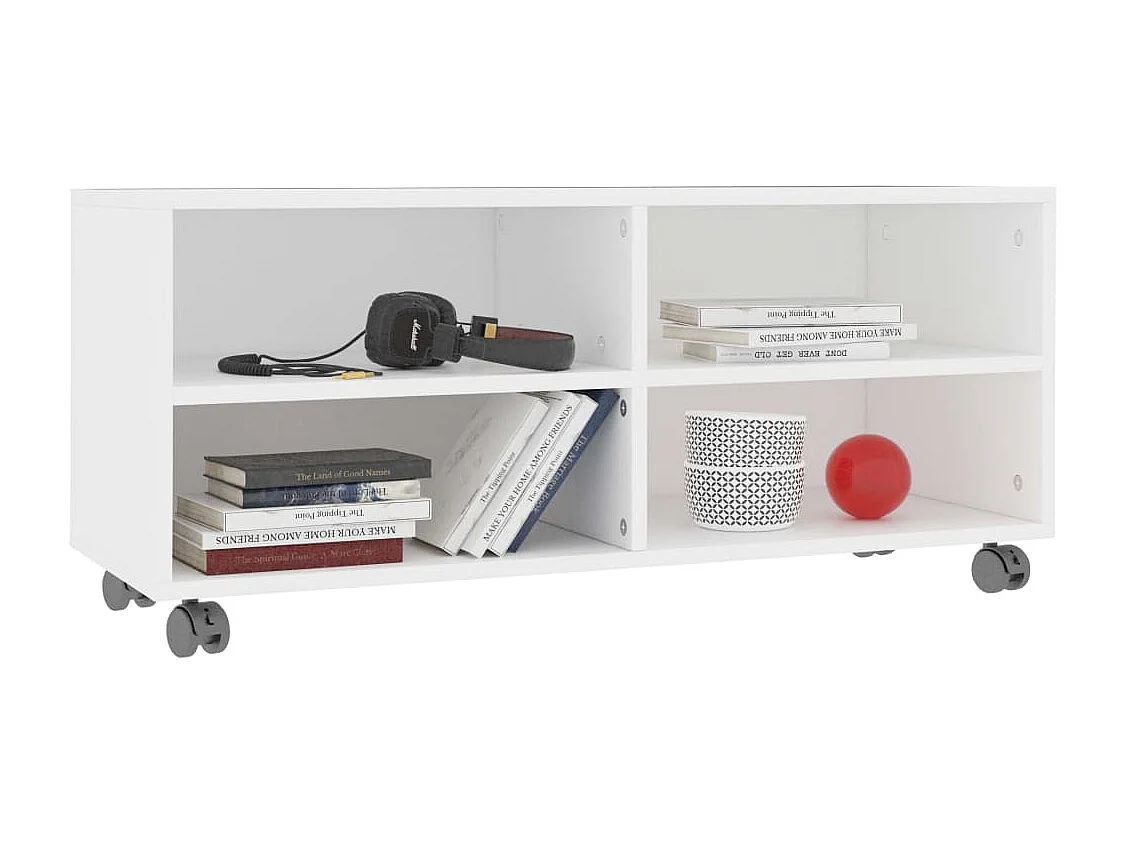 Yron  Meuble TV avec roulettes Blanc 90x35x35 cm Bois d'ingénierie
