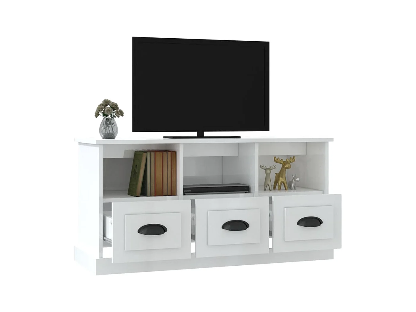 Galynra  Meuble TV blanc brillant 100x35x50 cm bois d'ingénierie