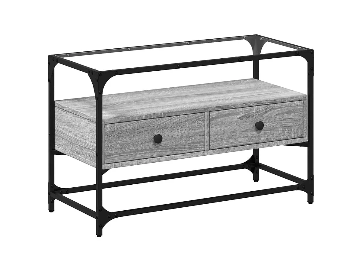 Varel  Tv-meubel met glazen blad 80x35x51 cm bewerkt hout grijs sonoma