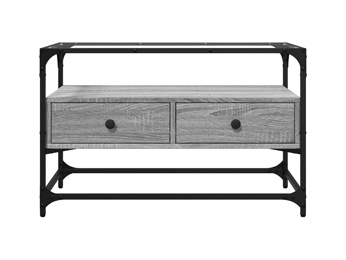 Varel  Tv-meubel met glazen blad 80x35x51 cm bewerkt hout grijs sonoma