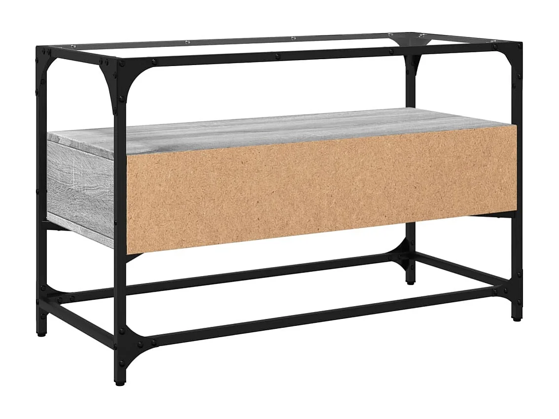 Varel  Tv-meubel met glazen blad 80x35x51 cm bewerkt hout grijs sonoma