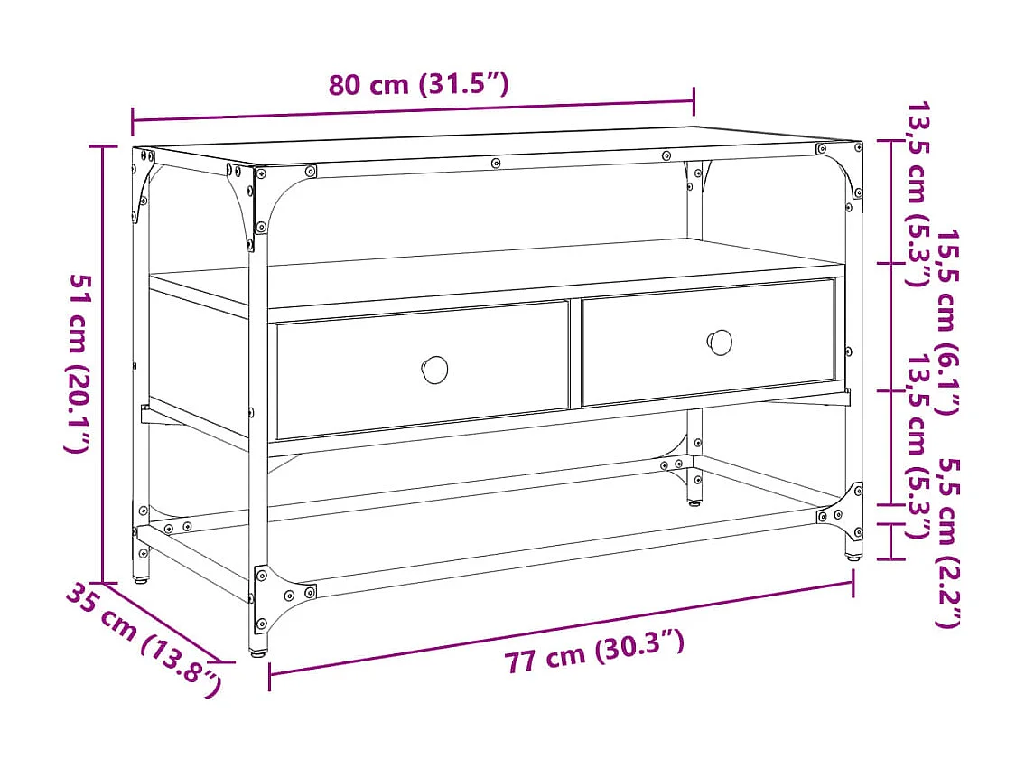 Varel  Tv-meubel met glazen blad 80x35x51 cm bewerkt hout grijs sonoma