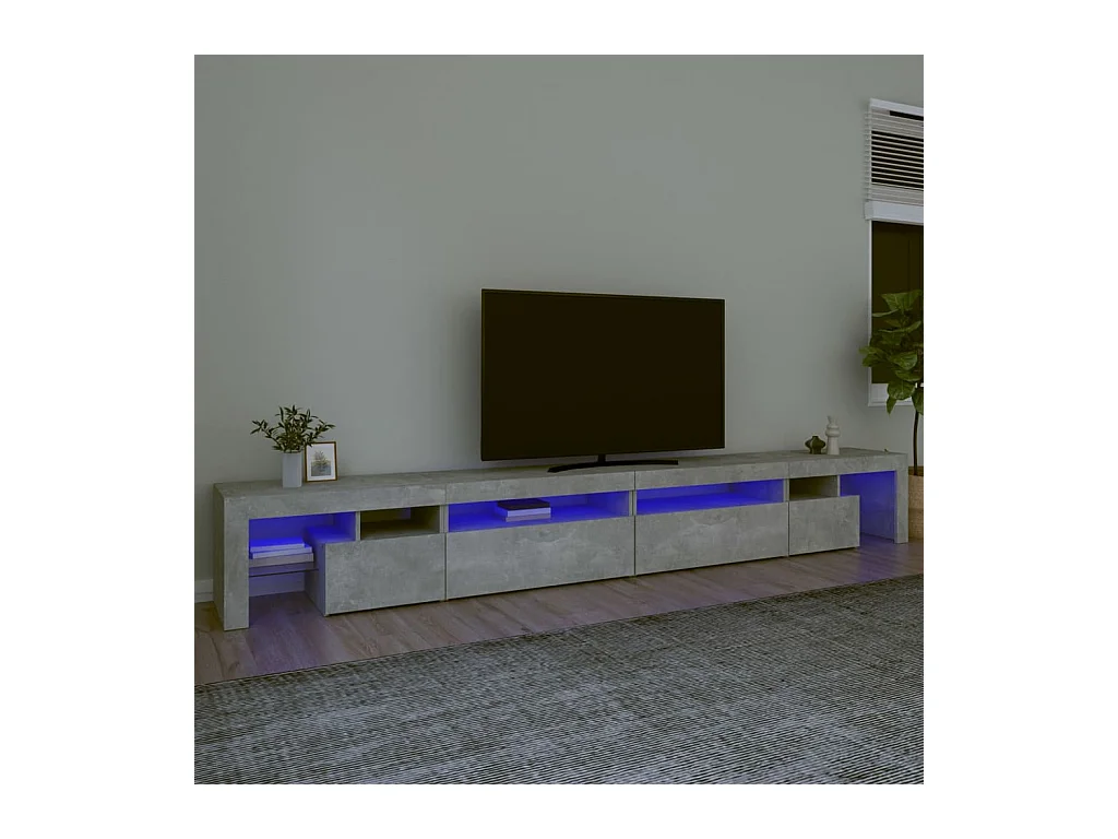 Tahlequah  Meuble TV avec lumières LED Gris béton 290x36,5x40 cm