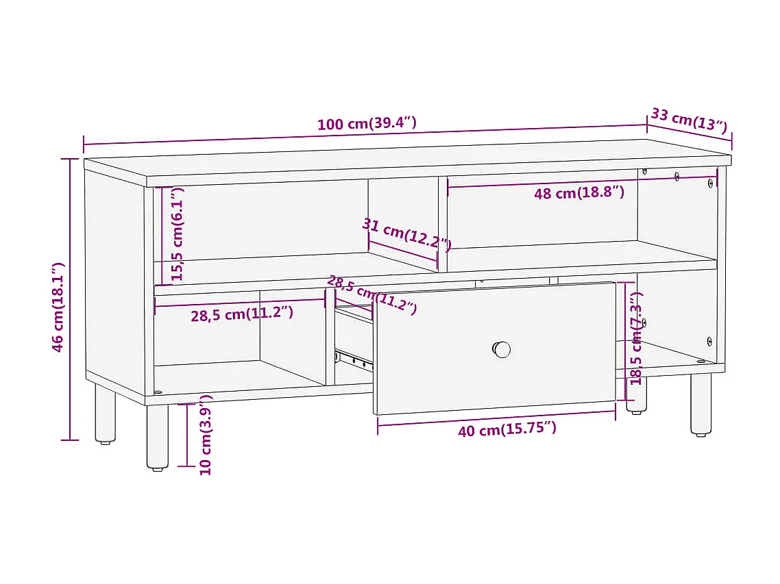 Telira  Tv-meubel 100x33x46 cm massief mangohout