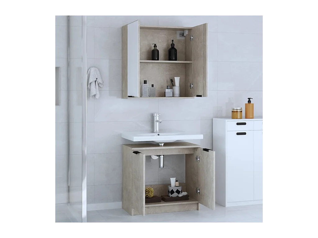 Masum  Meubles de salle de bain 2 pcs Gris béton Bois d'ingénierie