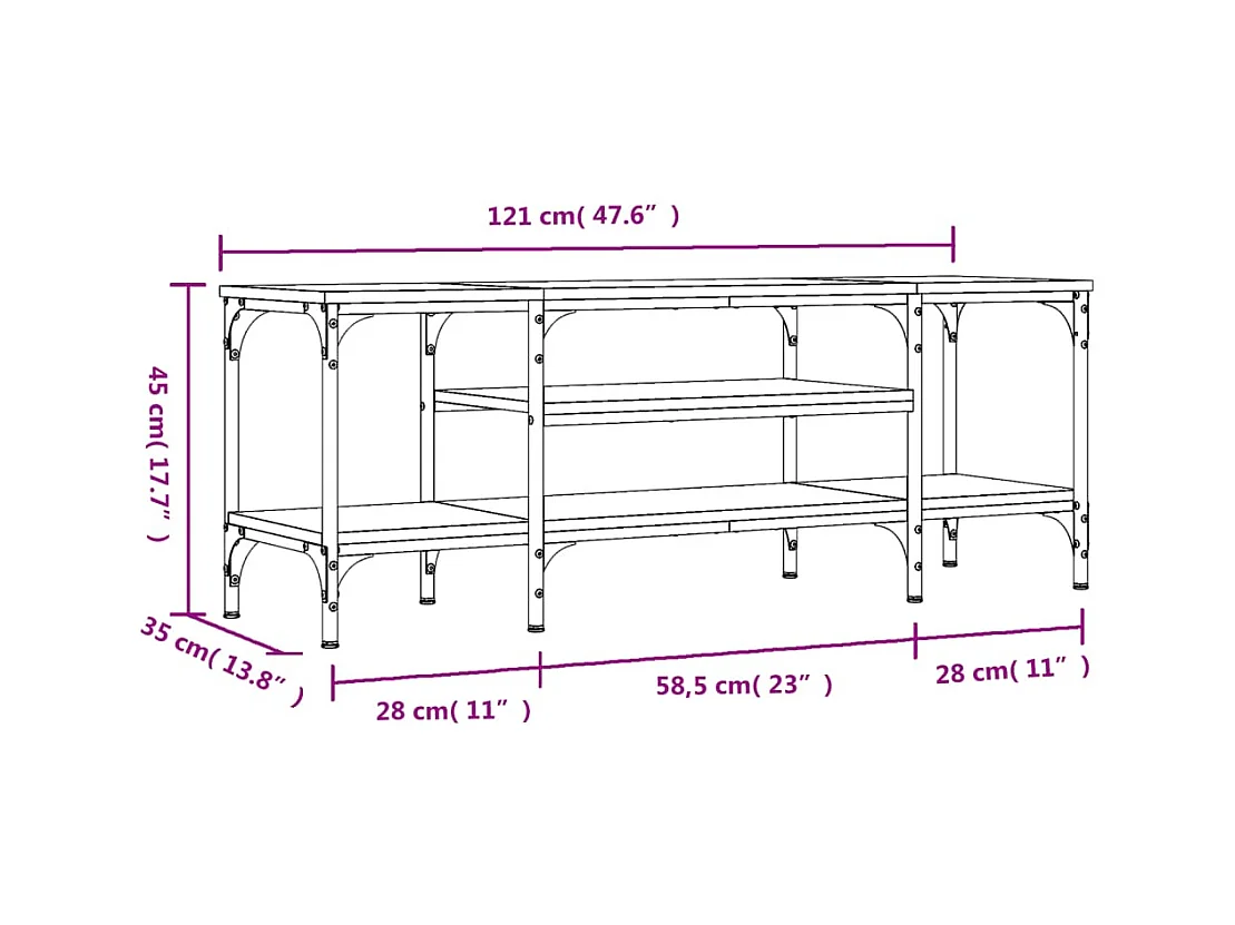 Numa  Meuble TV noir 121x35x45 cm bois d'ingénierie et fer
