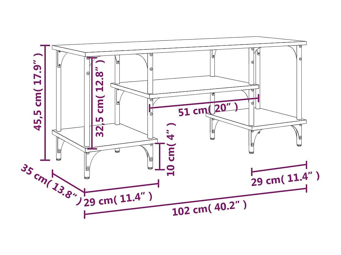 Tynir  Meuble TV sonoma gris 102x35x45,5 cm bois d'ingénierie