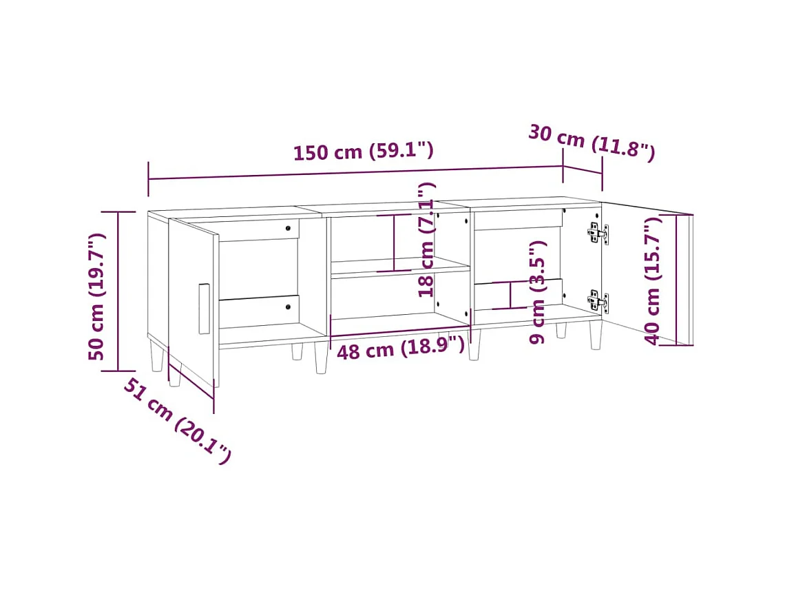 Padborg  Meuble TV Blanc 150x30x50 cm Bois d'ingénierie