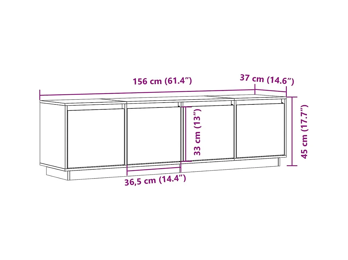 Tapio  Mueble de TV madera maciza de pino blanco 156x37x45 cm