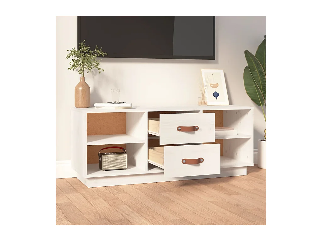 Malindra  Meuble TV Blanc 100x34x40 cm Bois de pin massif