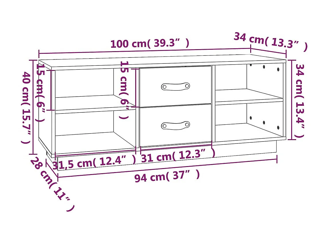 Malindra  Meuble TV Blanc 100x34x40 cm Bois de pin massif