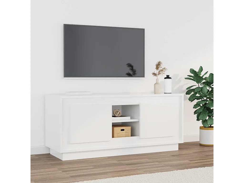 Kedron  Meuble TV blanc brillant 102x35x45 cm bois d'ingénierie