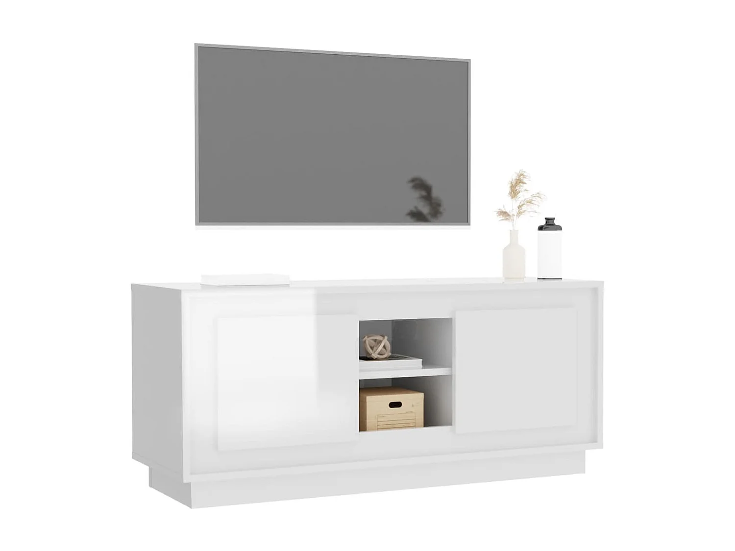 Kedron  Meuble TV blanc brillant 102x35x45 cm bois d'ingénierie